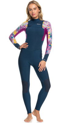 2023 Roxy Frauen Swell Series 5/4/3mm Brustreiverschluss Neoprenanzug ERJW103128 - Anthracite Hot Tropics Swim